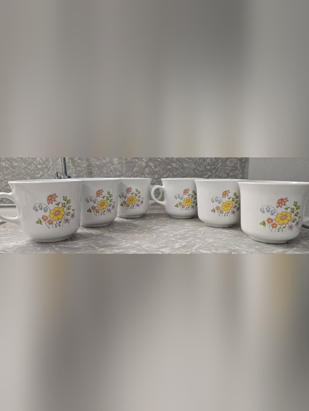 Vtg Corelle Corning Spring Meadow Coffee Cups Set 6 Tea Flowers 8 oz
